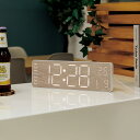 \ポイント2倍+クーポン/LED CLOCK Rico (WH/WOOD)|時計 壁掛け時計 置き時計 アラーム オート クロック リモコン ストップウォッチ ...
