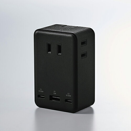 エレコム USBタップ コンセント直挿しUSBタップ Type-C×2 USB-A×1 AC×3 雷サージ ホコリ防止シャッタ- 直挿し 180度スイング ブラック ELECOM T-U09-3AC2BK