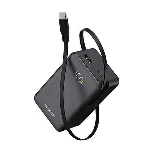 ���쥳�� ��Х���Хåƥ꡼ ������꼰 �����֥���η� 10000mAh 35W ������।�������� ����ɽ�� USB-C�����֥� USB-C USB-A �֥�å� ELECOM EC-C55LBK