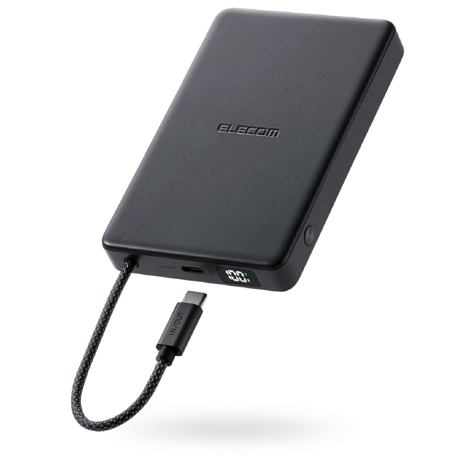 エレコム モバイルバッテリー 半固体電池 大容量 軽量 10000mAh USB-C PD対応 30W 急速充電 ケーブル一体型 2台同時充電 長寿命 パススルー充電 残量表示 PSE認証 iPhone対応 ミッドナイトブルー EC-C59MN（楽天・エレコムダイレクトショップ）