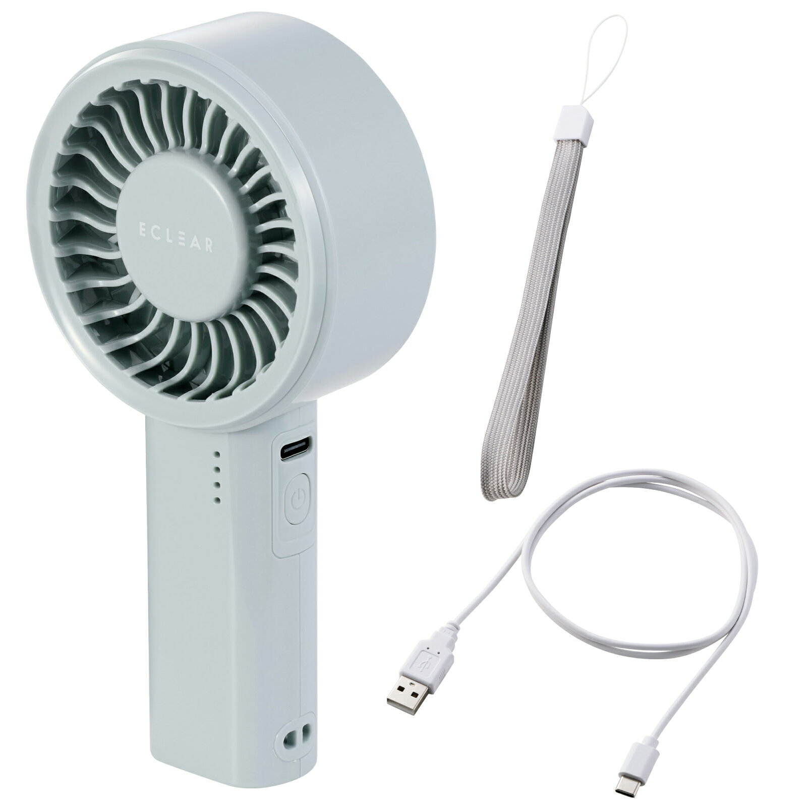 エレコム ハンディファン コンパクト 大風量 5段階調整 グリーン FAN-U261GN