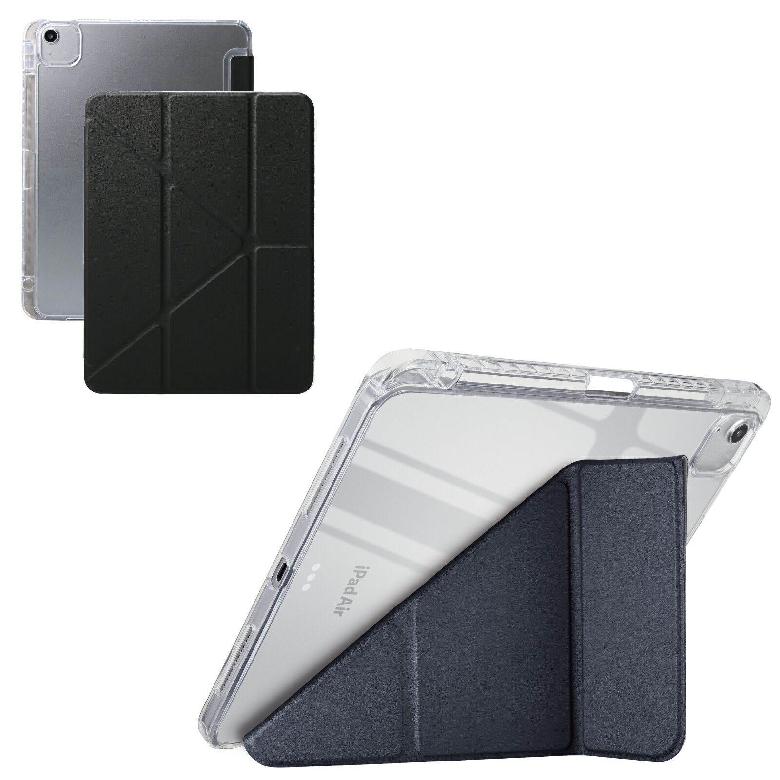 乐天商城 - エレコム iPad Air 11インチ (M4/M3/M2) 2026/2025/2024年 ケース カバー ORIGAMIX 縦置き/横置きに対応 【シーンに合わせた角度調整】 背面クリア フラップ付き 軽量 オートスリープ ペン収納 ブラック TB-A26MWVORBK