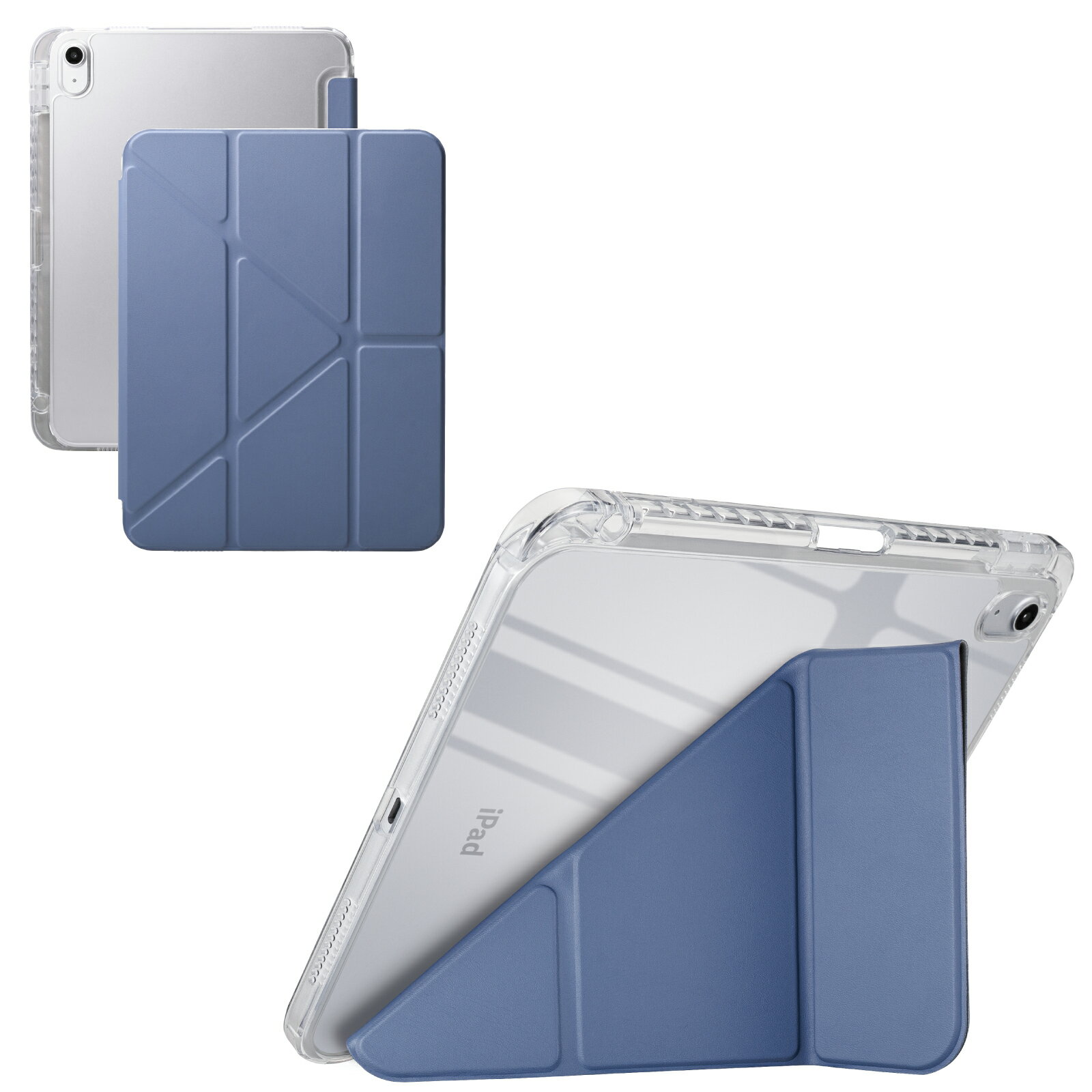 乐天商城 - エレコム iPad A16 第11世代 11インチ 2025年 10.9インチ 第10世代 (2022) ケース カバー ORIGAMIX 縦置き/横置きに対応 背面クリア フラップ付き 軽量 オートスリープ ペン収納 ブルーグレー TB-A26RWVORBG