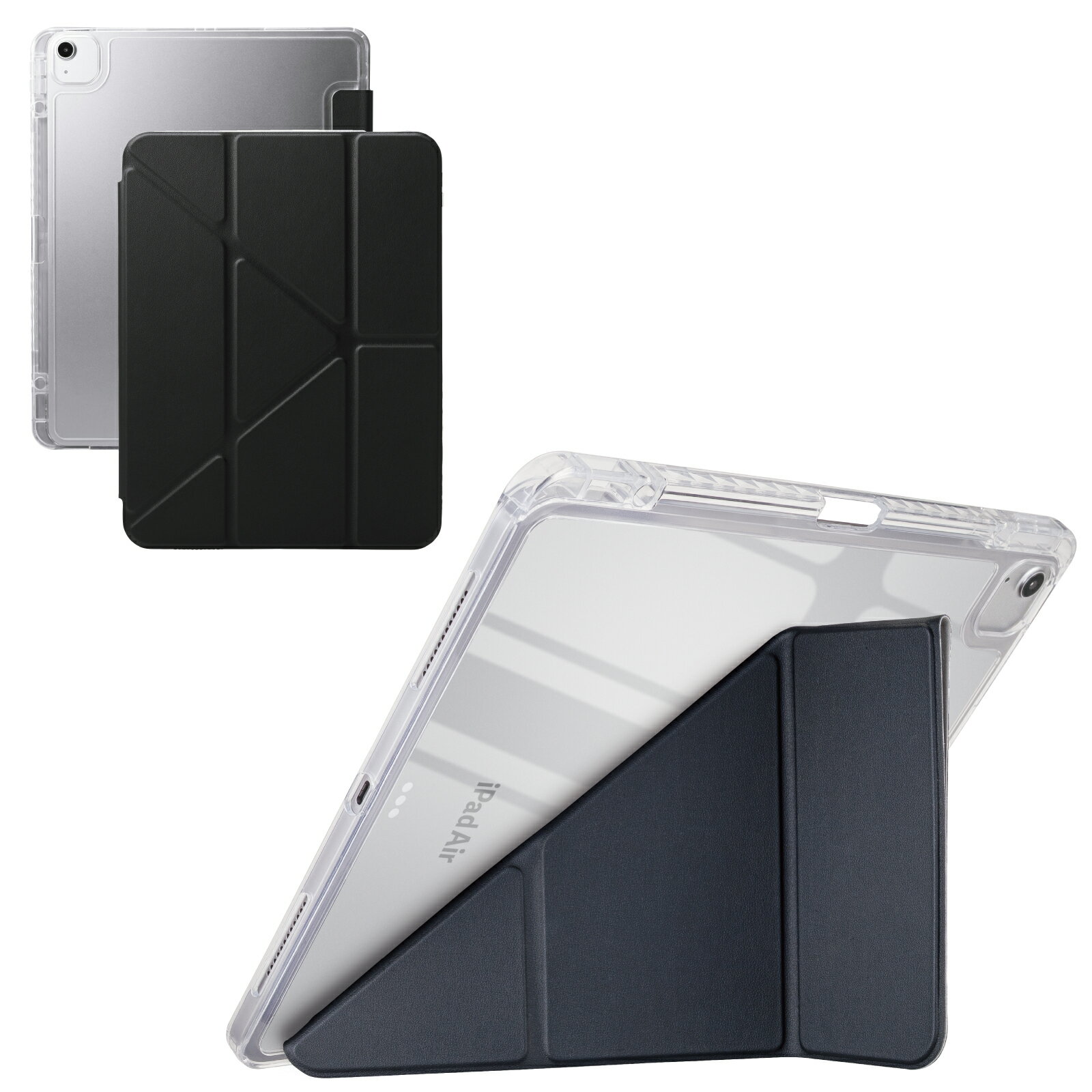 乐天商城 - エレコム iPad Air 13インチ (M4/M3/M2) 2026/2025/2024年 ケース カバー ORIGAMIX 縦置き/横置きに対応 【シーンに合わせた角度調整】 背面クリア フラップ付き 軽量 オートスリープ ペン収納 ブラック TB-A26XWVORBK