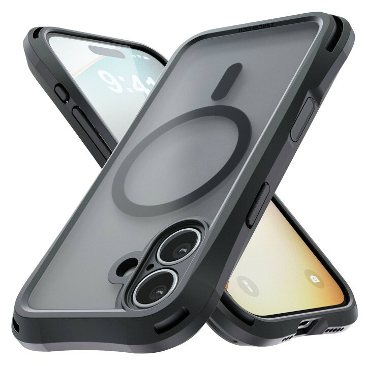 エレコム iPhone 16 ケース カバー ZEROSHOCK 耐衝撃 衝撃吸収 Magsafe対応 4つ角バンパー グリップ感のあるカーブライン カメラレンズ保護設計 ワイヤレス充電対応 マットブラック PMWA24AZELKMCBK