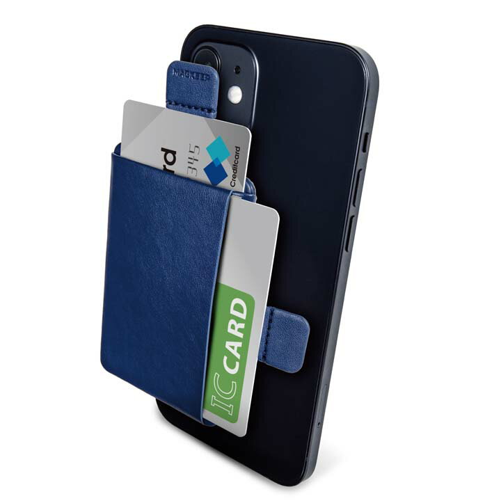 エレコム カードポケット ソフトレザー 磁気吸着 MAGKEEP iPhone12シリーズ対応 カード2枚収納 ネイビー AMS-BP02NV
