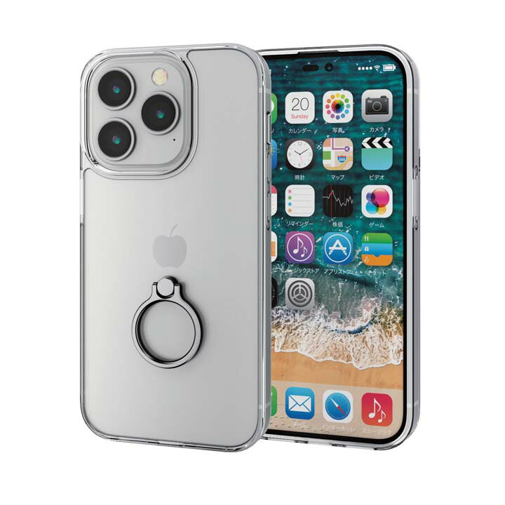 エレコム iPhone 14 Pro 用 ハイブリッドケース リング付 iPhone14 Pro 6.1インチ ハイブリッド ケース カバー シルバー PM-A22CHVCKRSV