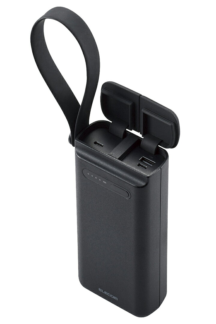 リン酸鉄モバイルバッテリー 30000mAh パワーデリバリー45W C×1 A×1 USB Power Delivery USB-A出力1ポート USB-C入出力1ポート フック 防水 防塵 IP44 高速充電 急速充電 災害用 防災 国内メーカー 大容量 ブラックELECOM DE-C41-30000BK elecom-10062336 エレコムダイレクトショップ サンプル画像2