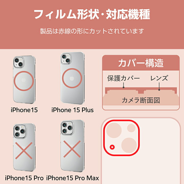 エレコム iPhone 15 / Plus 用 カメラレンズカバー ガラス ＆me パレットカラー カフェオレ iPhone15 / Plus 2眼 6.1 インチ / 2眼 6.7 インチ カメラ レンズ カバー ガラス カフェオレ PM-A23AFLLP1BE