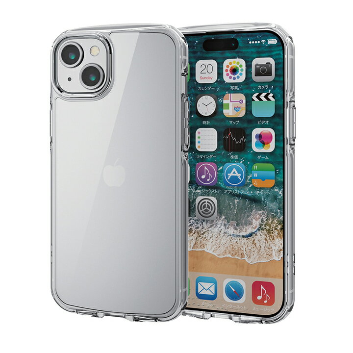 エレコム iPhone 15 Plus 用 TOUGH SLIM LITE オールクリア iPhone15 Plus 2眼 6.7 インチ ハイブリッド ケース カバー タフスリムライト ストラップシート付属 クリア PM-A23BTSLACR