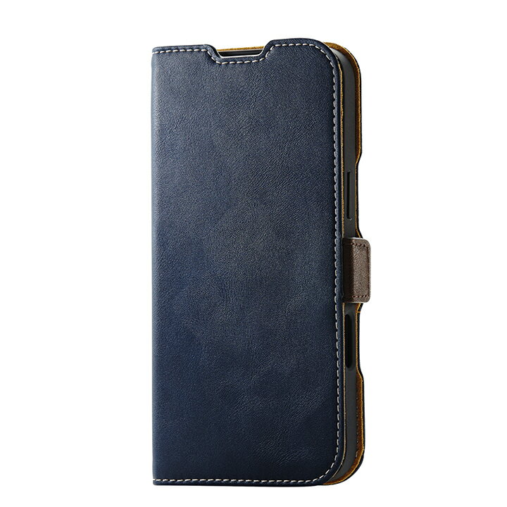 エレコム iPhone16 Plus 用 ソフトレザーケース 磁石付 耐衝撃 ステッチ 2眼 6.7 スマホ ソフトレザー ケース カバー ネイビー PM-A24BPLFYNV