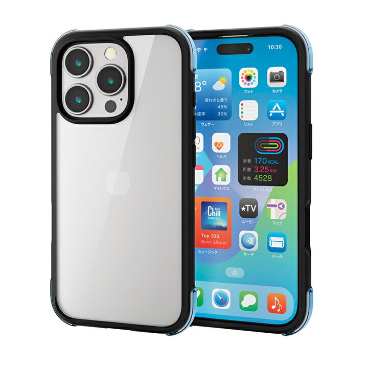 エレコム iPhone16 Pro 用 MUBRAIN ハイブリッドケース エアバッグ 3眼 6.3 スマホ ハイブリッド ケース カバー ブラック×クリアグリーン ELECOM PM-A24CHVAIRBK2