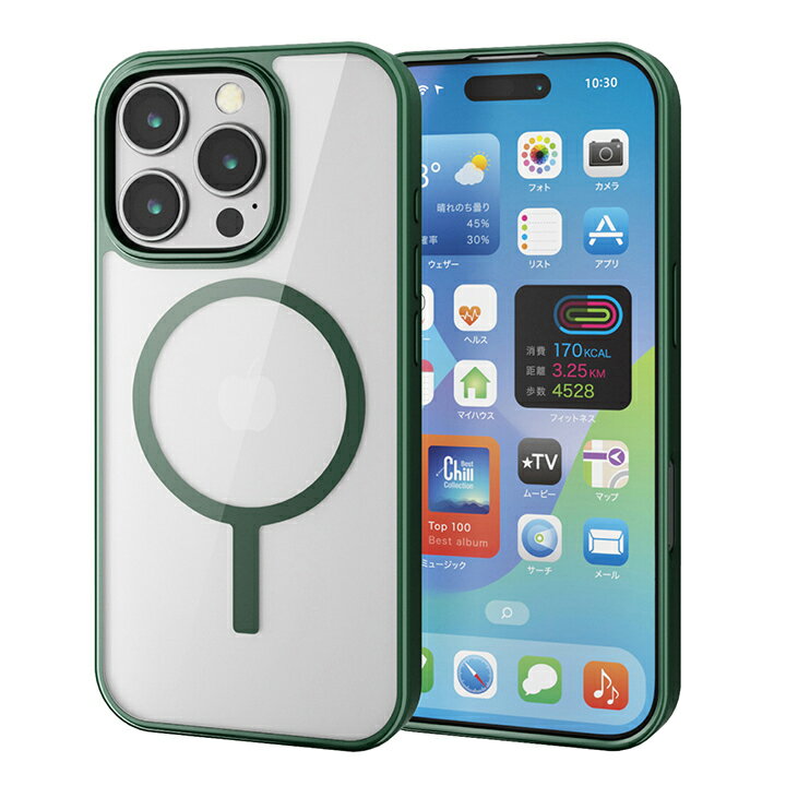 エレコム iPhone16 Pro 用 ハイブリッドケース フレームカラー MAGKEEP 3眼 6.3 スマホ ハイブリッド ケース カバー ディープグリーン ELECOM PM-A24CMAG03GN