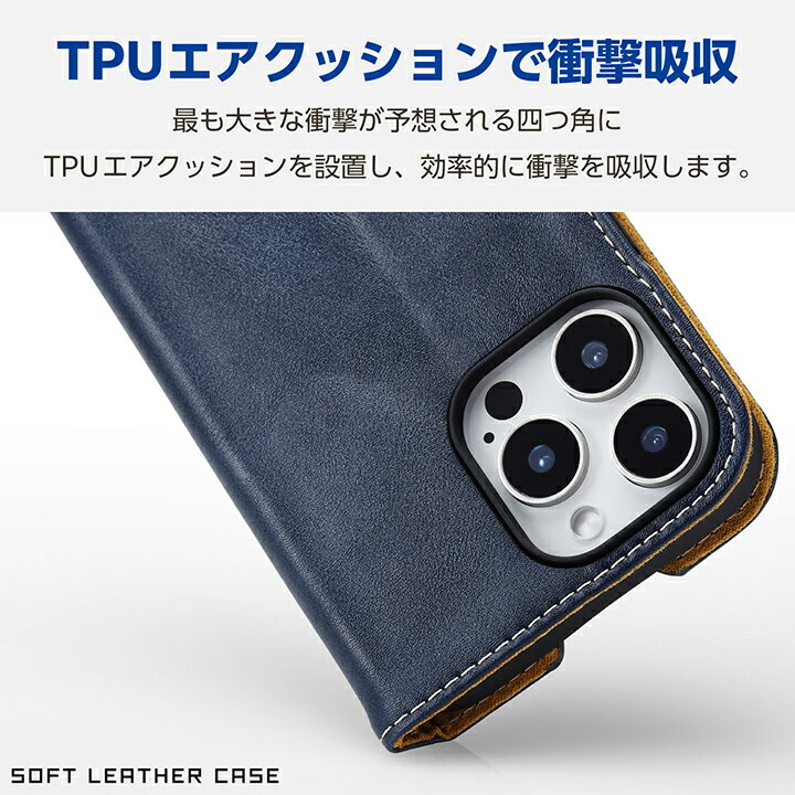 エレコム iPhone16 Pro MAX 用 ソフトレザーケース 磁石付 耐衝撃 ステッチ 3眼 6.9 スマホ ソフトレザー ケース カバー ネイビー ELECOM PM-A24DPLFYNV