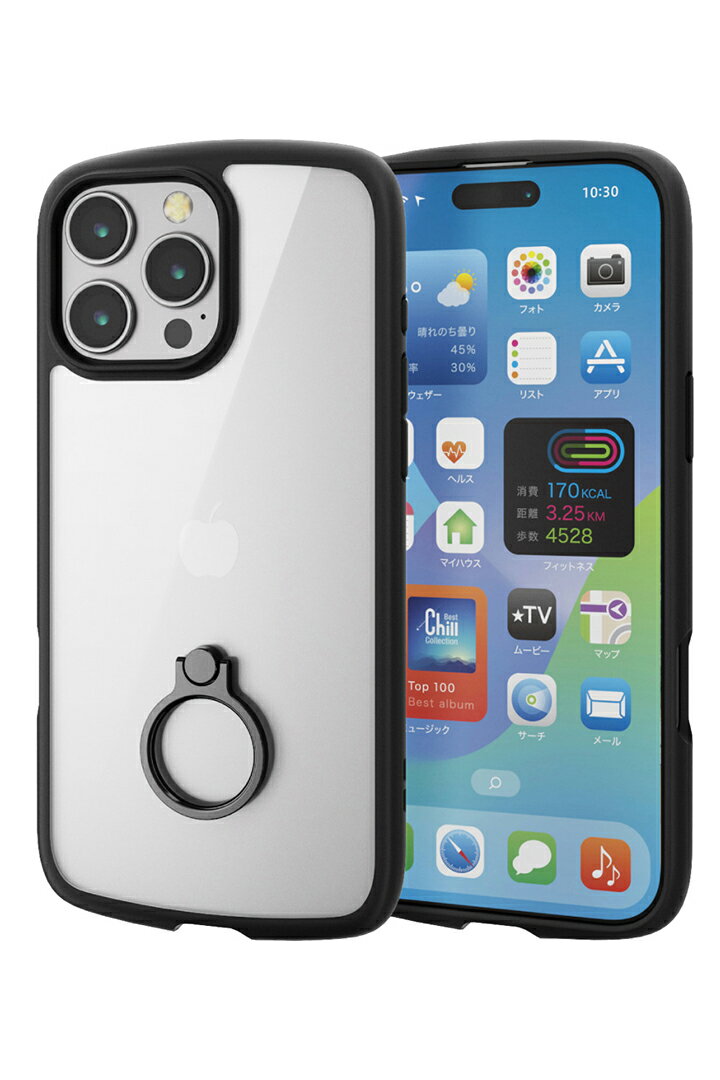 エレコム iPhone16 Pro MAX 用 TOUGH SLIM LITE ハイブリッドケース フレームカラー リング付 3眼 6.9 スマホ ハイブリッド ケース カバー ブラック ELECOM PM-A24DTSLFCRBK