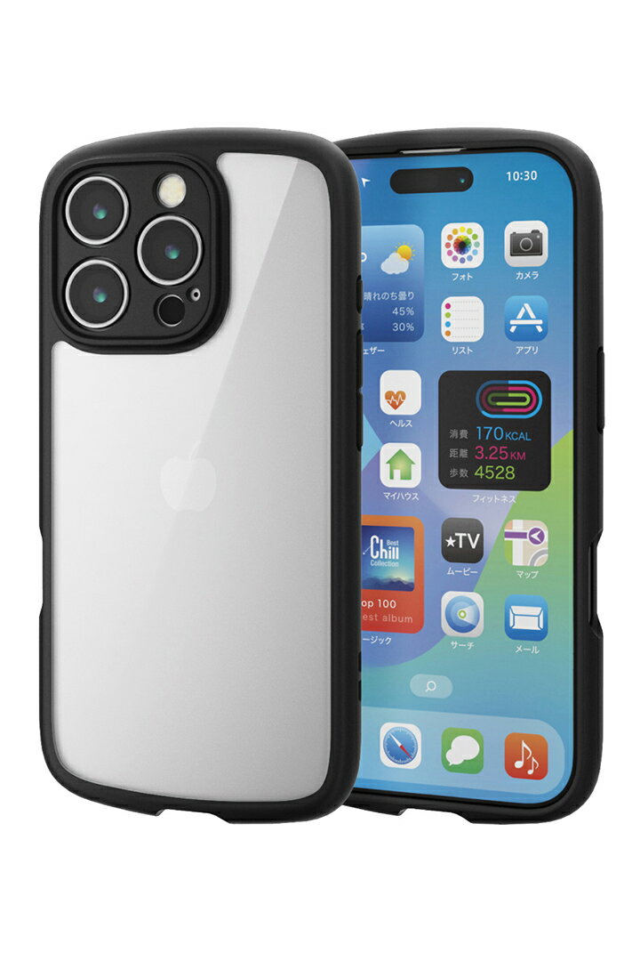 エレコム iPhone 16 Pro 用 TOUGH SLIM LITE ハイブリッドケース フレームカラー 極限 iPhone16 Pro ハイブリッド ケース カバー 背面クリア ブラック ELECOM PM-A24CTSLFCKBK