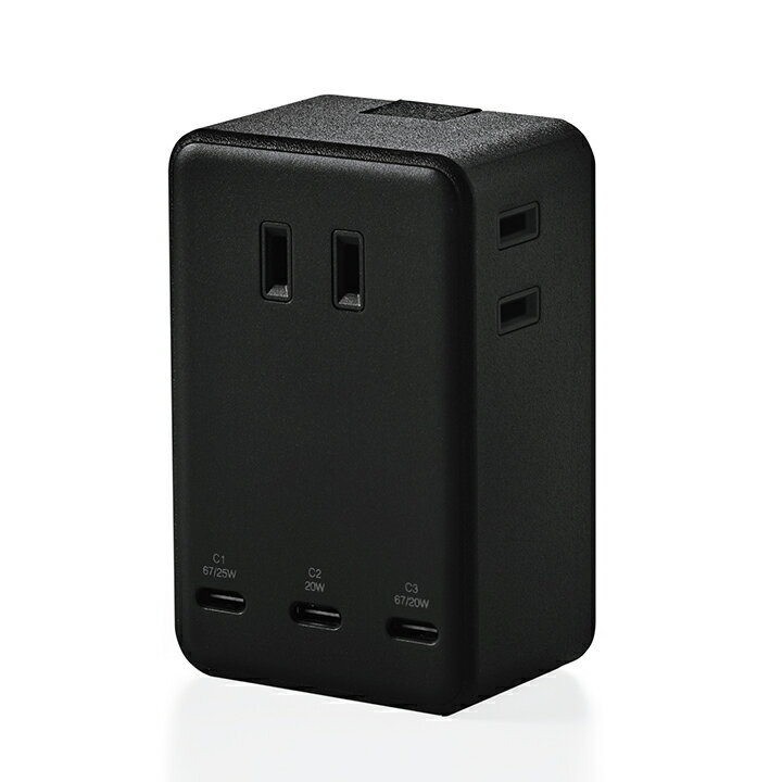 エレコム USBタップ 電源タップ コンセント 直挿し 67W C×3 AC×3 雷サージ ホコリ防止シャッタ- 直挿し..