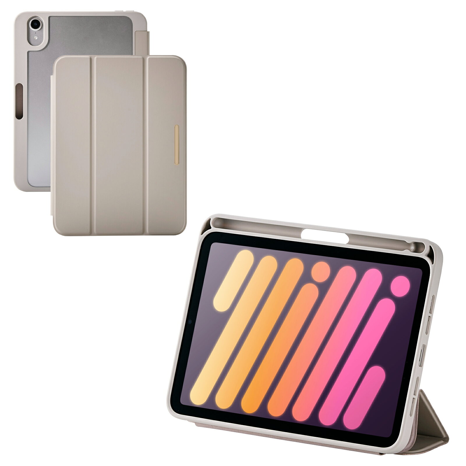 エレコム iPad mini 8.3inch A17 Pro 用 フラップケース 薄型軽量 CHIC STYLE スリープ対応 フラップ ケース カバー 背面クリア グレージュ ELECOM TB-A25SWVJM3GB elecom-10068977 エレコムダイレクトショップ サンプル画像2