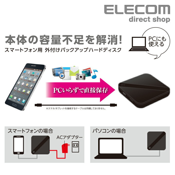 エレコム ELECOM Portable Drive USB3.0 スマートフォン用外付けバックアップハードディスク スマホ用 500GB HDD ブラック ELP-SHU005UBK