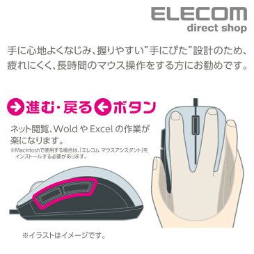 エレコム 有線マウス 5ボタン BlueLED 有線 マウス サイドラバー 2000dpi ホワイト M-BL28UBWH