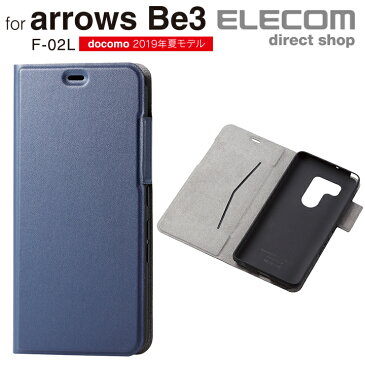 エレコム arrows Be3 (F-02L) 用 ソフトレザーケース 薄型 磁石付 手帳型 スマホ アローズ ソフトレザー ケース カバー 薄型 ネイビー PD-F02LPLFUNV
