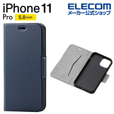 エレコム iPhone 11 Pro 用 ソフトレザーケース 薄型 磁石付 ケース カバー iphone5.8 iPhone11 Pro iPhone11Pro 新型 iPhone2019 5.8インチ 5.8 スマホケース 手帳 ソフト レザー シンプル ウルトラスリム 手帳型 ネイビー PM-A19BPLFUNV