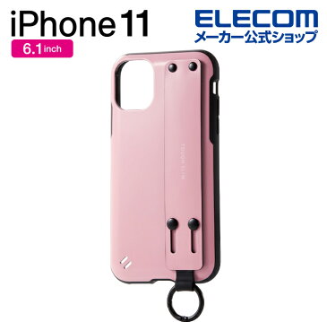 エレコム iPhone 11 用 TOUGH SLIM バンド付 ケース カバー iphone6.1 iPhone11 アイフォン 11 新型 iPhone2019 6.1インチ 6.1 スマホケース タフスリム シンプル 落下防止 ベルト バンド付き エアクッション 衝撃 吸収 ピンク PM-A19CTSBPN