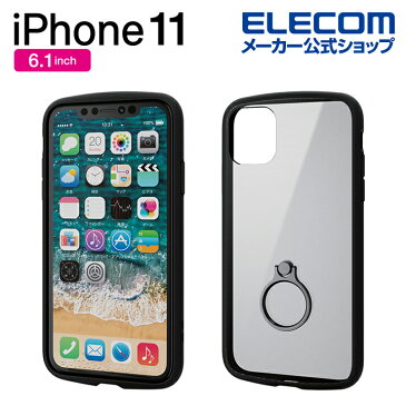 エレコム iPhone 11 用 TOUGH SLIM LITE フレームカラー リング付き ケース カバー iphone6.1 iPhone11 アイフォン 11 新型 iPhone2019 6.1インチ 6.1 スマホケース リング スマホリング タフスリム シンプル 衝撃吸収 ブラック PM-A19CTSLFCRBK