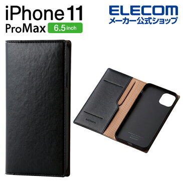 エレコム iPhone 11 Pro Max 用 ソフトレザーケース イタリアン Coronet ケース カバー iphone6.5 iPhone11 ProMax アイフォン 11 新型 iPhone2019 6.5インチ 6.5 スマホケース 手帳 ソフト レザー 手帳型ケース シンプル ソフトレザー 手帳型 ネロ PM-A19DPLFYILBK
