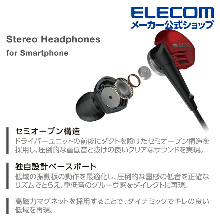 エレコム ステレオヘッドホン マイク Grand Bass ステレオ ヘッドホン マイク付 イ...