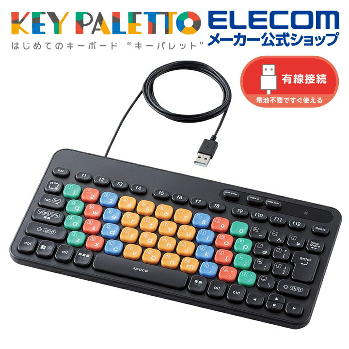 エレコム 有線 はじめてのキーボード パソコン用 KEY PALETTO キーボード メンブレン式 ミニサイズ 抗菌 ノートPCブラック 小学生 中学生 子供 キッズ TK-FS10UMKBK