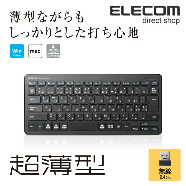 エレコム ワイヤレス ミニ キーボード 超薄型 無線 2.4GHz ブラック Windows11 対応 ELECOM TK-FDP098TBK