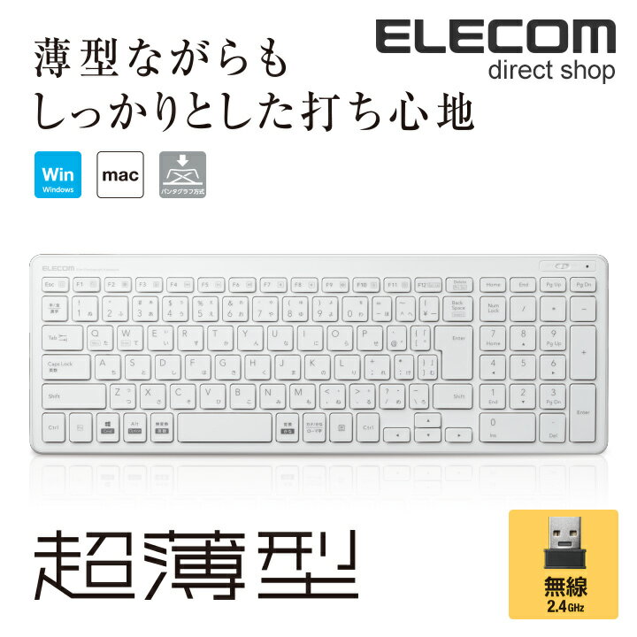 エレコム ワイヤレス フル キーボード 軽量×超薄型 無線 2.4GHz ホワイト Windows11 対応 TK-FDP099TWH