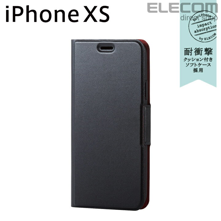 エレコム iPhone XS ケース 手帳型 UltraSlim スリムソフトレザーカバー 磁石付き ブラック スマホケース iphoneケース PM-A18BPLFUBK