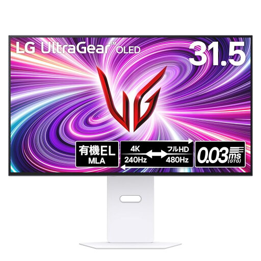 LG ゲーミングモニター UltraGear OLED 32GS95UV-W 31.5インチ/4K(3840×2160)/VESA Dual Mode(4K@240Hz/FHD@480Hz)/有機EL LG ゲーミングモニター UltraGear OLED 32GS95UV-W 31.5インチ/4K(3840×2160)/VESA Dual Mode(4K@240Hz/FHD@480Hz)/有機EL