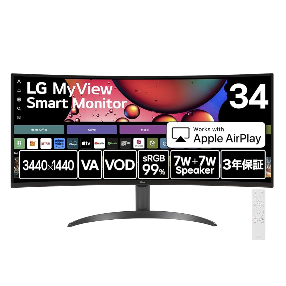 LG スマートモニター MyView Smart Monitor 34SR60QC-B 34インチ/3440×1440/100Hz/webOS/sRGB 99%/HDR/アンチグレア