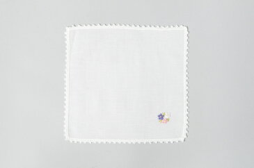 [ポスト投函送料無料] 【手刺繍】【お花】ピコレース綿ハンカチ（女の子用）【お受験スリッパの●エレガンテ・ポポ】