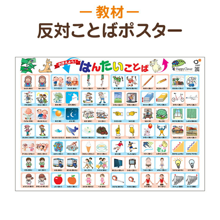 【お風呂で使える】はんたい ことば ポスター 目で見て絵で覚える 小学生まで使える漢字入り 反対言葉 知育教材 ポスター B2サイズ(728x515mm) 筒状発送