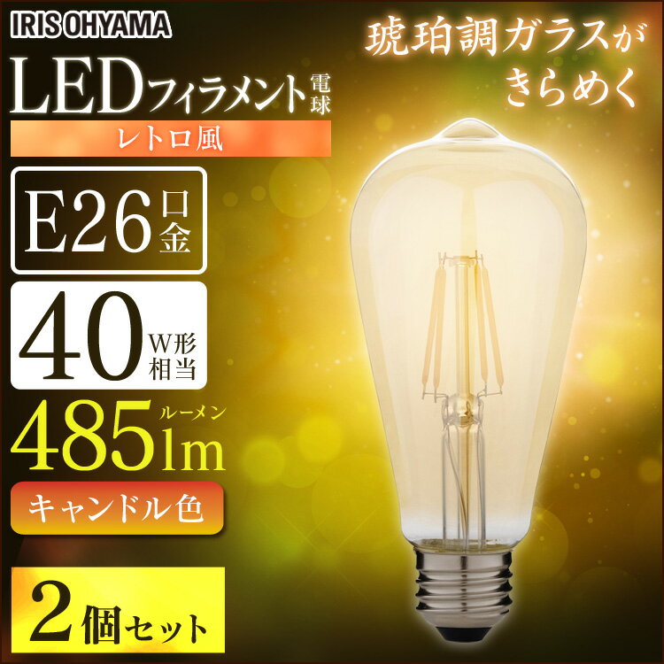 Rakuten - 【2個セット】LEDフィラメント電球 レトロ風琥珀調ガラス製 40形相当 キャンドル色 LDF4C-G-FK アイリスオーヤマ[2606SX]