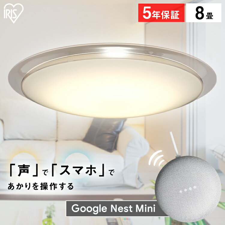 LEDシーリングライト デザインフレームタイプ6.0 8畳調色 AIスピーカー CL8DL-6.0AIT+Google Nest Mini 送料無料 明かり 灯り 照明 照明器具 ライト 省エネ 節電 スマートスピーカー GoogleNestMini アイリスオーヤマ