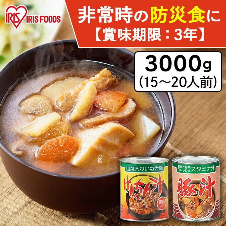 けんちん汁 非常食 おかず お惣菜 缶詰 保存食 長期保存 3年 豚汁 1号缶 3000g 保存 具だくさん 山菜 田舎汁 防災 備蓄 おふくろの味 やさい ヤサイ 野菜 アイリスフーズ