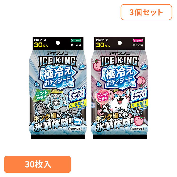 Rakuten - 【3個セット】ICEKING 極冷えボディシート 30枚 白元アース アイスノン クール 猛暑 暑さ対策 ひんやり アイスノン ミント ピーチ