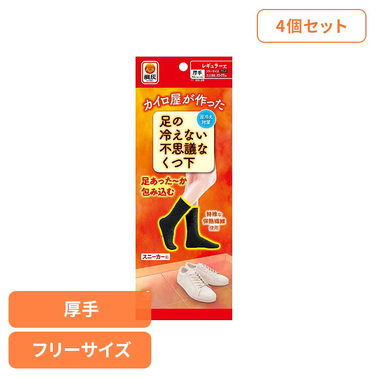 【4個セット】足の冷えない不思議なくつ下 レギュラーソックス 厚手黒フリーサイズ 桐灰 靴下 くつした くつ下 桐灰