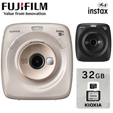 チェキ 本体 カメラ セット instax FUJIFILM 富士フイルム インスタントカメラ マイクロSDカード 32GB セット チェキスクエア インスタント おしゃれ ポラロイド SDカード 32GB マイクロSDカード 付 ベージュ マットブラック SQUARE SQ20【D】