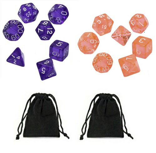 【最大3％OFF】 サイコロ 多面体 7種類のダイス 透明タイプ パープル オレンジ 計14個セット ...
