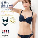 【P10倍 24日0時スタート】アンティークフラワーレース(3L・4L・5L) ノンワイヤーブラジャー ショーツ セット ソニアブラック グラマーサイズ 定番 ノンワイヤー ブラ 上下セット ブラセット パンティー 痛くないブラ 下着 人気 エレーヌ elene