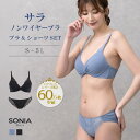 サラ(S-5L) ノンワイヤーブラジャー ショーツセット ソニアブラック ブラセット セット S M L LL 3L 4L 5L ベージュ ネイビー 黒 プチプ...