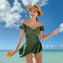2点で7%OFFクーポン レディース 韓国ファッション 水着 ワンピース セクシー 大人女子 大人 フレア オフショルダー 体型カバー カジュアル キュート 海 ビーチ リゾート プール 海水浴 ママ水着 マリン スイムウエア 夏 夏休み 旅行 グリーン ピンク M L XL