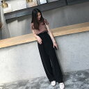 2点以上で7%クーポン レディース 韓国ファッション 上下セット 半袖Tシャツ ワイドレッグパンツ セットアップ 大人女子 クール かっこいい シンプル ブラウン×ブラック 茶×黒 S M L XL サイズ