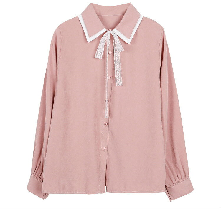 2点で500円OFFクーポン レディース 韓国ファッション ブラウス ロングシャツ ボウタイブラウス 長袖シャツ トップス 学生 ガーリー 上品 オフィス ブルー ピンク ホワイト 水色 桃 白 フリーサイズのサムネイル
